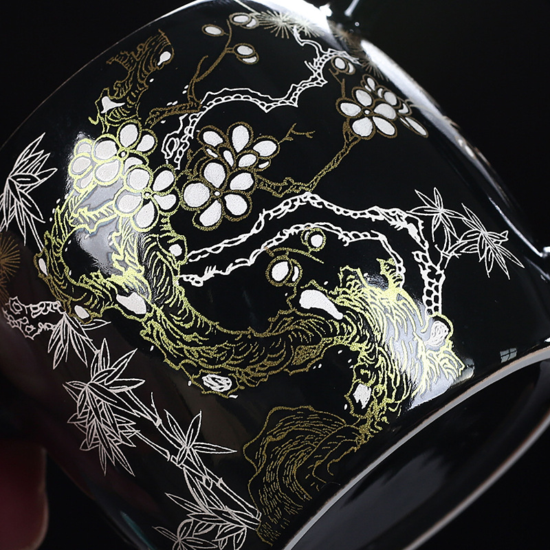 Bộ ấm trà tráng men đen bộ trà du lịch khay trà một ấm bốn chén gia dụng bộ trà có nắp cốc trà quà lưu niệm cao cấp