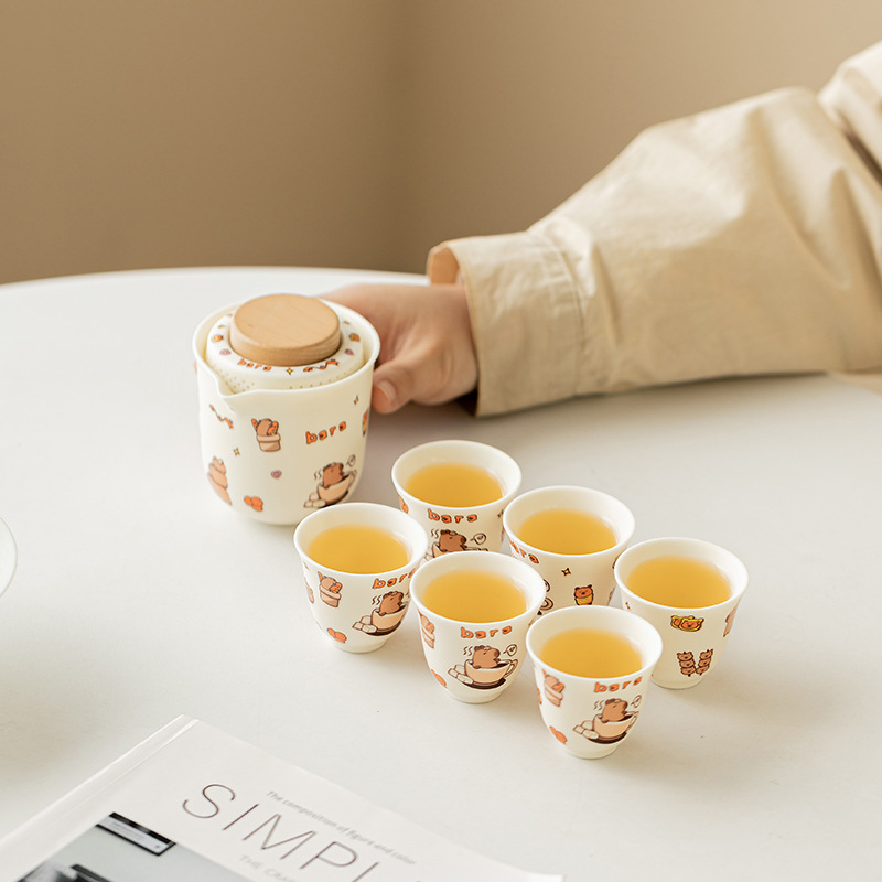 Bộ dụng cụ pha trà Kapibara ấm pha trà cầm tay gốm sứ ấm pha trà cốc trà dụng cụ pha trà Kung Fu gia dụng hộp quà tặng lưu niệm