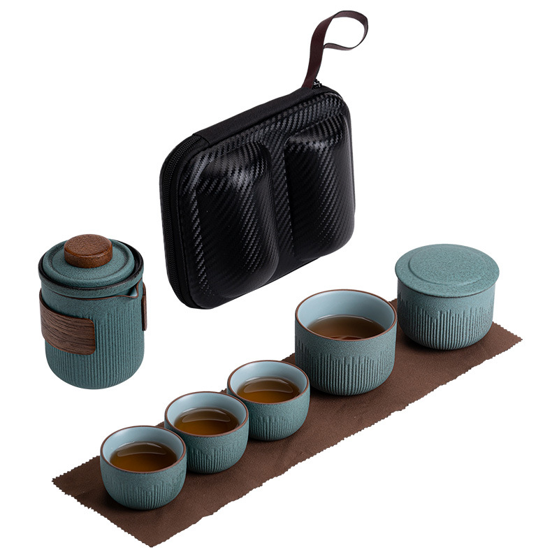 Cốc Yanxi Kuaike một ấm bốn cốc Túi đựng đồ gốm sứ Di động Bộ trà du lịch cắm trại ngoài trời du lịch