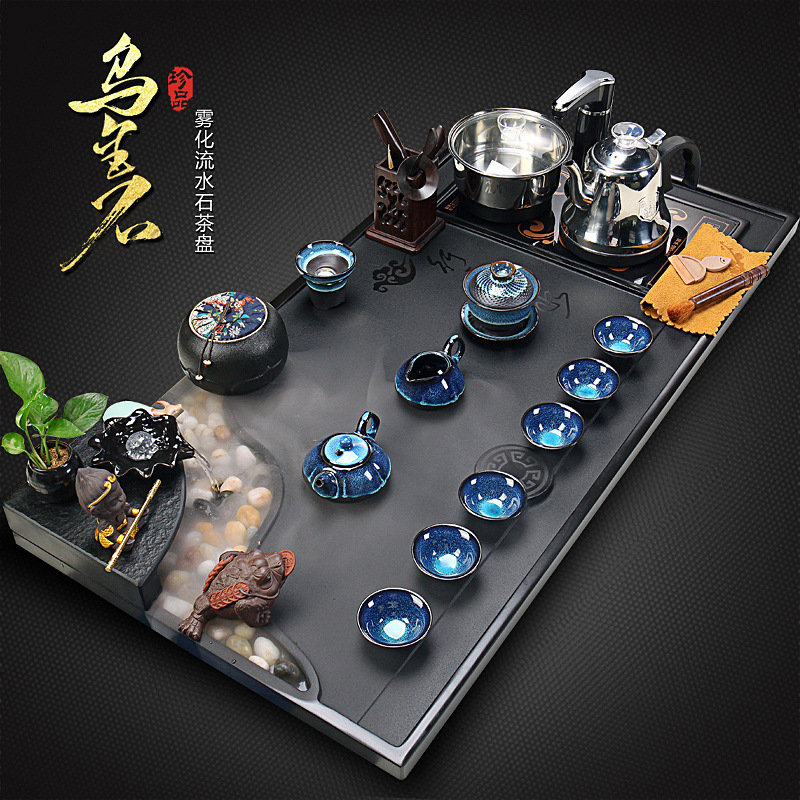 Khay trà Wujinshi bộ dụng cụ trà Kung Fu nguyên bộ bàn trà đá phong cảnh nước chảy nguyên tử gia dụng bếp tự động đơn giản
