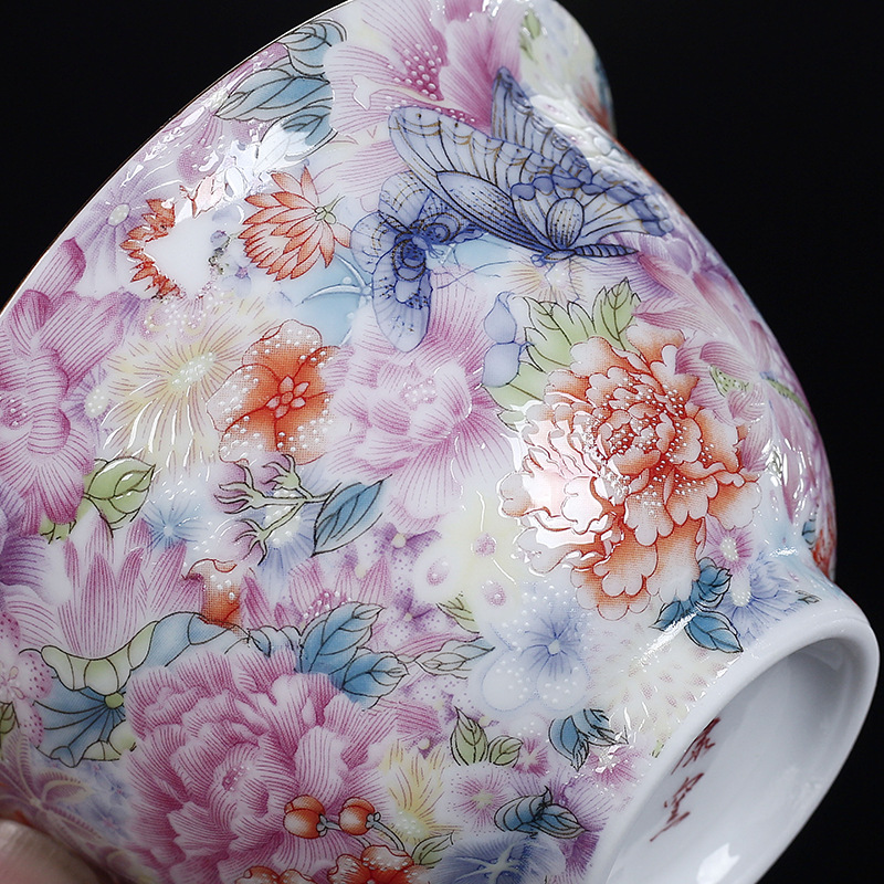 Bộ ấm trà hoa nướng tráng men bộ ấm trà cao cấp sang trọng nhẹ hoa cốc trà bộ trà mới 2024