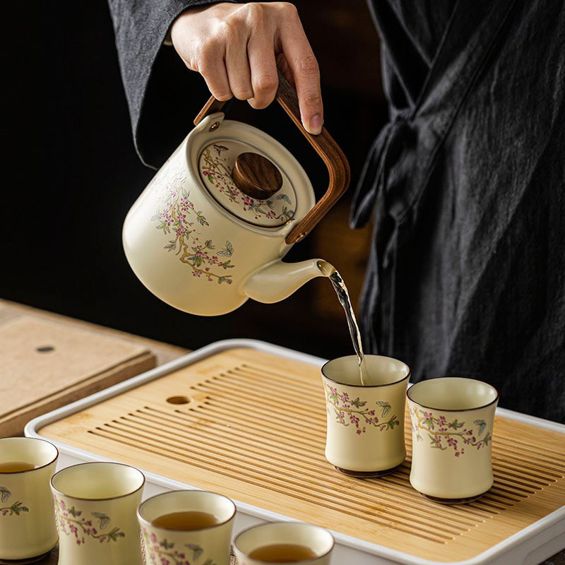 Bộ ấm trà Kung Fu gốm sứ Ru Kiln gia dụng nhỏ cao cấp sang trọng nhẹ ấm chén trà quà tặng doanh nghiệp quà tặng bán buôn