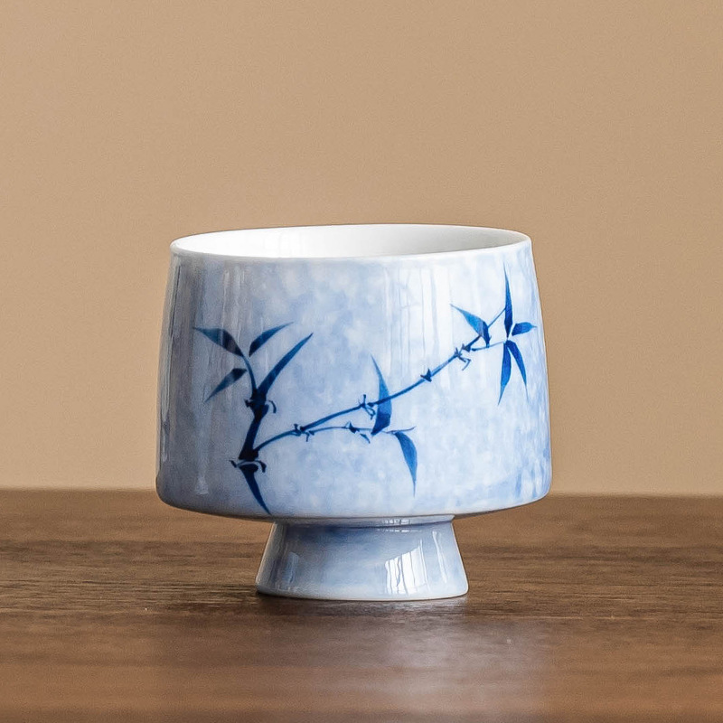 Cốc trà xám thực vật cốc đơn vẽ tay tre mực chân cao cốc ngọc bích cốc trà gia dụng cốc chủ nhân cốc uống trà