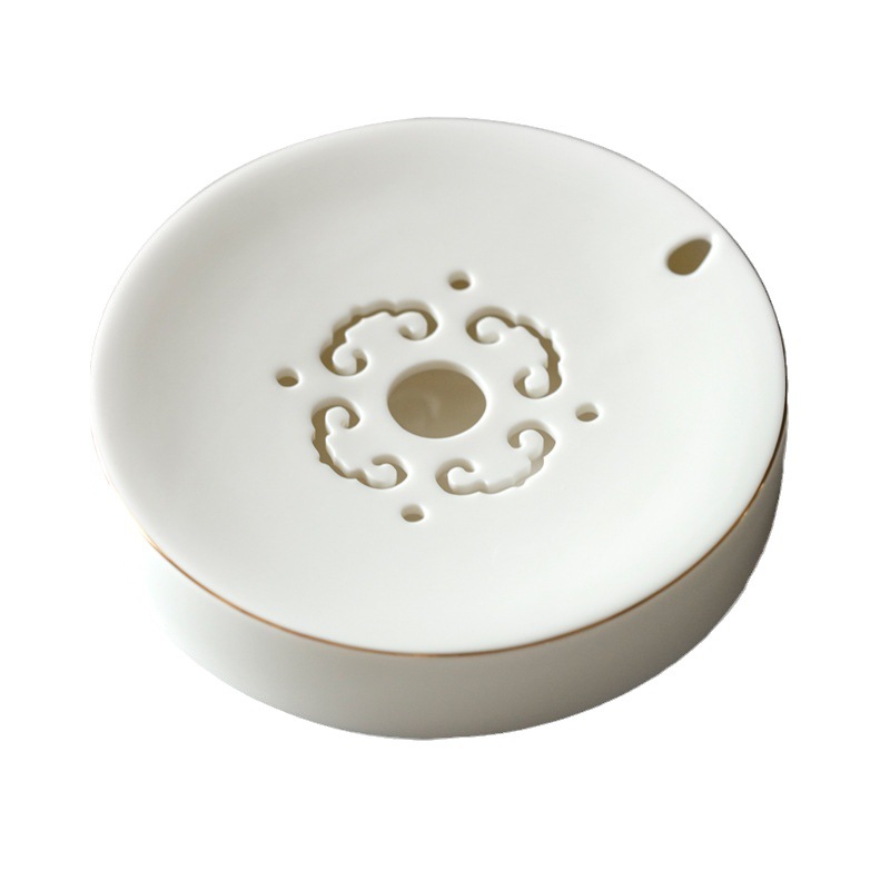 Khay ủ khô Khay bàn ủ trà đế Nắp ấm trà hình tròn phong cách Trung Quốc sơn vàng sứ trắng Thiền đơn giản