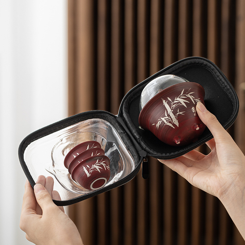 Bộ ấm trà du lịch cầm tay phong cách tuyệt vời Bộ nhỏ du lịch ngoài trời đơn giản ấm pha trà Kung Fu tách trà cắm trại nhanh cốc khách