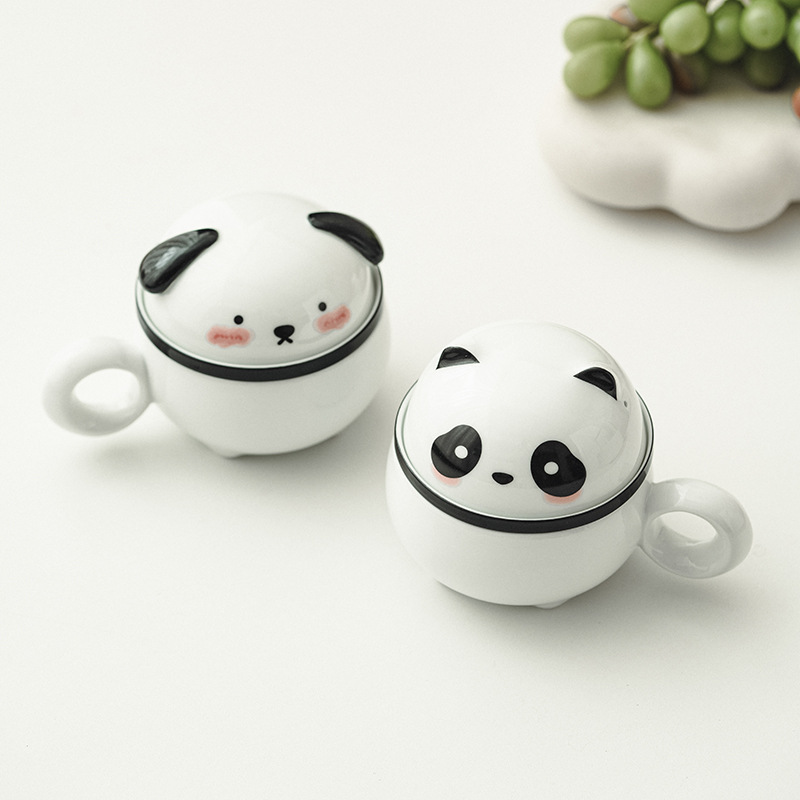 Cốc văn phòng gấu trúc dễ thương, cốc có giá trị cao, cốc tách trà gốm sứ có nắp, cốc pha trà cá nhân