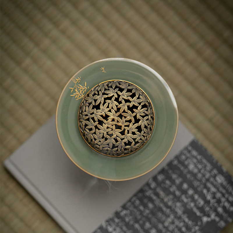 Lò hương nắp đồng Sijunyue Lò hương Long Tuyền Celadon trầm hương Bảng hương Trang trí bếp gốm cổ