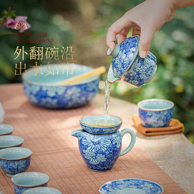 Bộ ấm chén trà gốm sứ kiểu cổ điển Trung Hoa truyền thống, hộp quà tặng, gồm 3 món: nắp, bát và ấm, bán buôn.