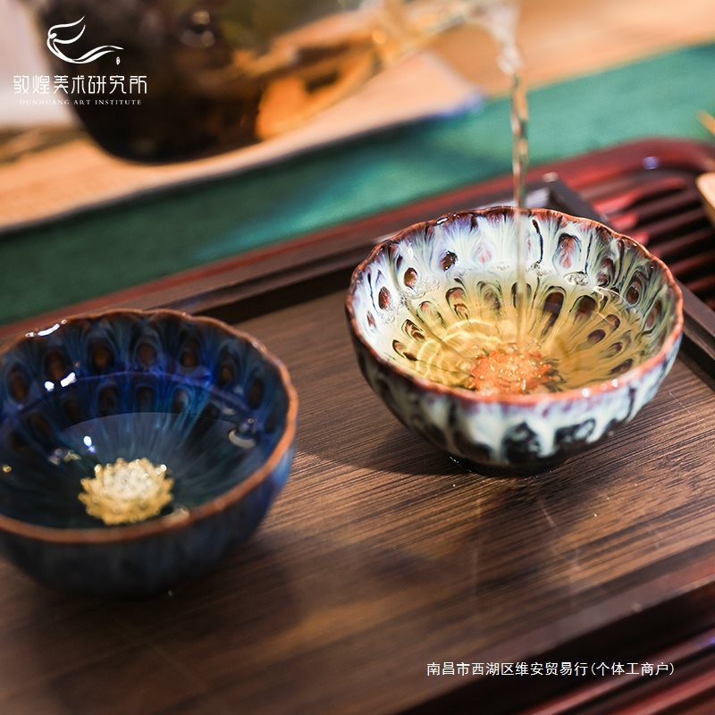 Đôn Hoàng hoa sen hoa văn tảo giếng cặp bộ đồ trà bộ tách trà hộp quà cưới văn hóa sáng tạo sinh nhật quà cưới