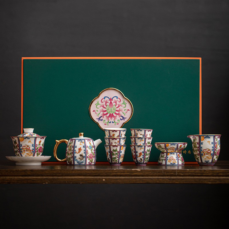 Bộ ấm trà Kung Fu gốm sứ tráng men Jucai ấm trà sứ trắng gia dụng cao cấp có nắp cốc trà quà tặng bán buôn