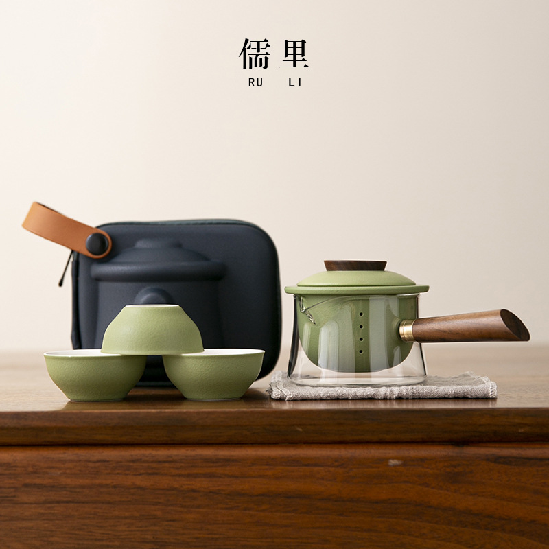 Bộ trà du lịch Kuaike Cup Một ấm ba cốc túi tiện lợi Bộ trà Kung Fu cắm trại ngoài trời máy pha trà di động bán buôn