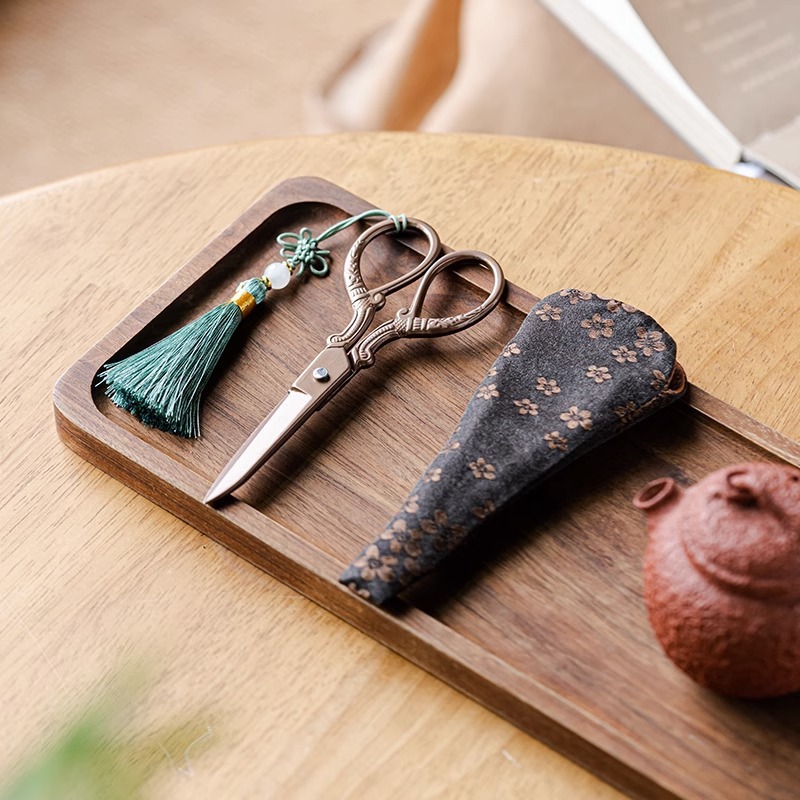 Phụ kiện trà đạo kéo nhỏ gia dụng kiểu Trung Quốc dao cắt giấy thủ công túi đựng trà inox đầu kéo bán buôn