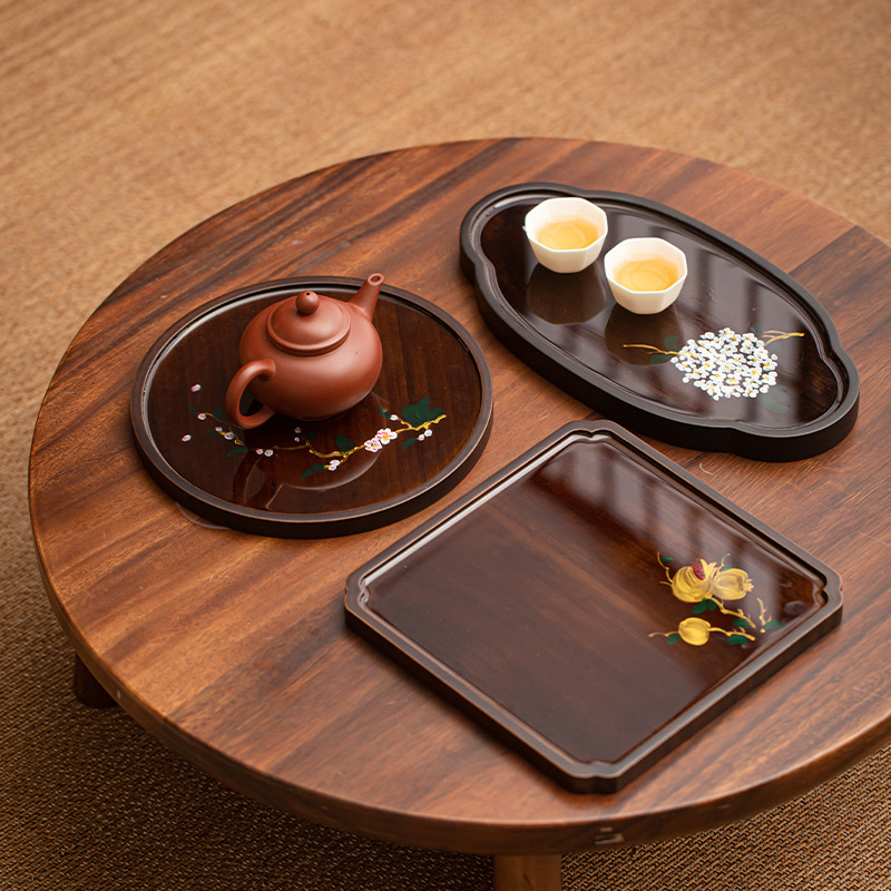 Khay trà tre vẽ tay hộ gia đình khay bong bóng khô bàn trà nhỏ Trung Quốc retro giữ nồi cốc trà khay đựng bộ trà phụ kiện