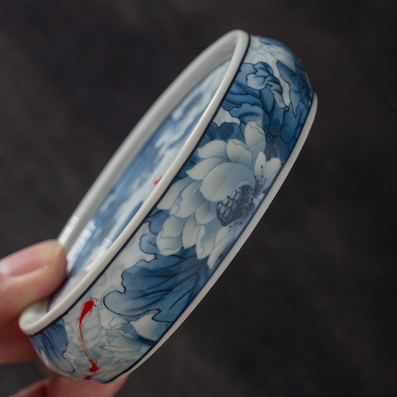 Nắp chén trà sứ xanh trắng cổ điển, nắp tô, đế lót ly bàn trà nhỏ bằng gốm, giá đỡ ấm trà, phụ kiện trà đạo