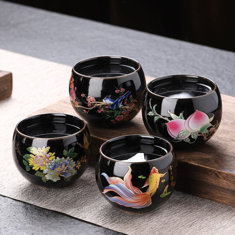 Cốc chủ nhân đổi màu gốm cốc trà cốc trứng rồng chuyên dụng cá nhân cốc La Hán phụ kiện bộ trà cốc trà gốm đen
