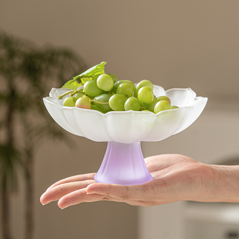 Đĩa trái cây chân cao hoa sen tráng men Đĩa tráng miệng phòng khách gia dụng Đĩa trà chiều cao cấp Đĩa trà chiều cao cấp Giỏ trái cây Dim Sum