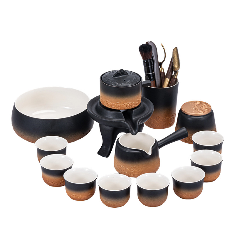 Bộ dụng cụ pha trà tự động sóng bộ pha trà lười dụng cụ pha trà Kung Fu gốm văn phòng gia dụng ấm trà