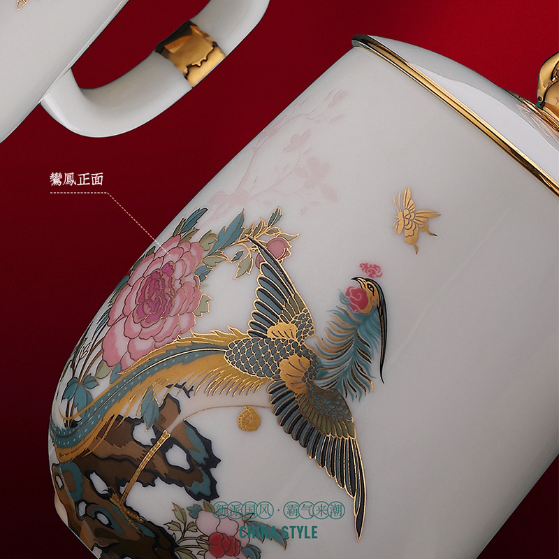 Cốc trà gốm sứ cốc rồng phượng cốc nước Cốc pha trà Hộp quà tặng khách hàng người lớn tuổi Quà Tặng Lễ hội Qixi