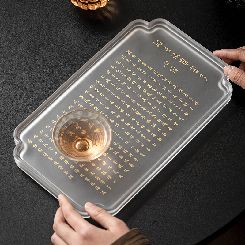 Khay pha khô men màu khay trà Bát nhã ba la mật đa tâm kinh khay để ráo nước thiền kiểu Trung Quốc loại nhỏ, bàn trà đơn giản