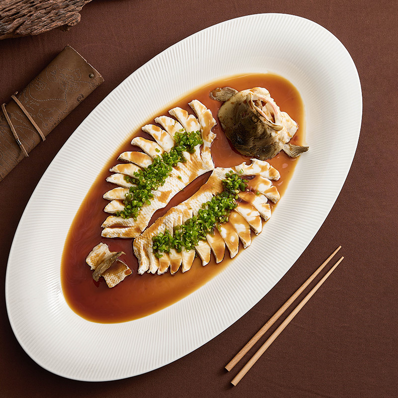 Đĩa cá gốm sứ Star Diamond Đĩa ăn sáng tạo Đĩa món ăn nghệ thuật Đĩa món ăn gia dụng Đĩa cá hấp hình dandan cỡ lớn Đĩa bếp nấu cá ấm