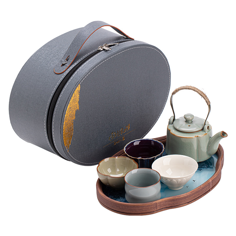 Bộ dụng cụ trà du lịch năm lò nung nổi tiếng, một ấm bốn cốc, túi xách đựng đồ pha trà cắm trại ngoài trời