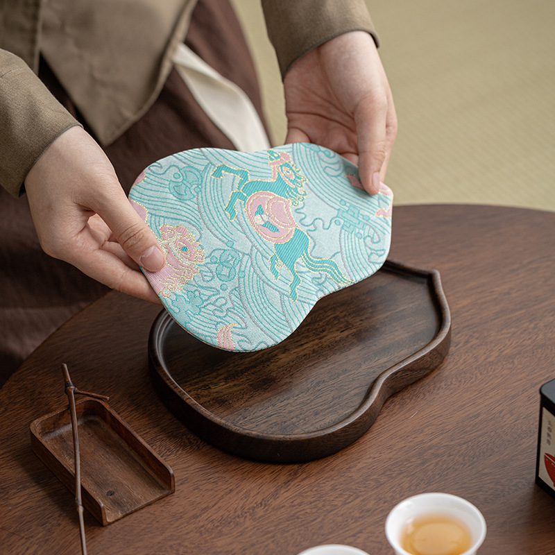Đĩa bầu gỗ mun kiểu Trung Quốc mới, đĩa pha khô, tấm ấm trà đạo, tấm lót bàn pha khô, khay trà, khay trà, giá đỡ ấm nhỏ