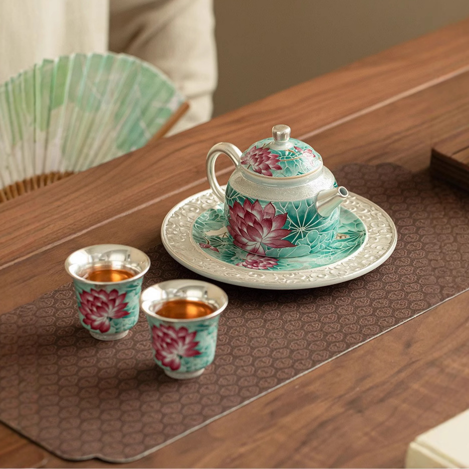 Ấm trà gốm sứ hồ sen một ấm hai tách bộ ấm trà Kung Fu bộ ấm trà hộp quà ấm pha trà