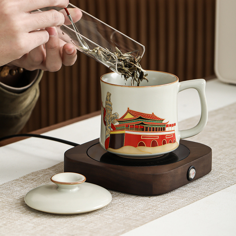 Ru Yaoyan Song Zhonghua Thịnh vượng Pha trà Cốc nước Cốc nước Đá gốm sứ Cốc gia dụng văn phòng Cốc trà có nắp