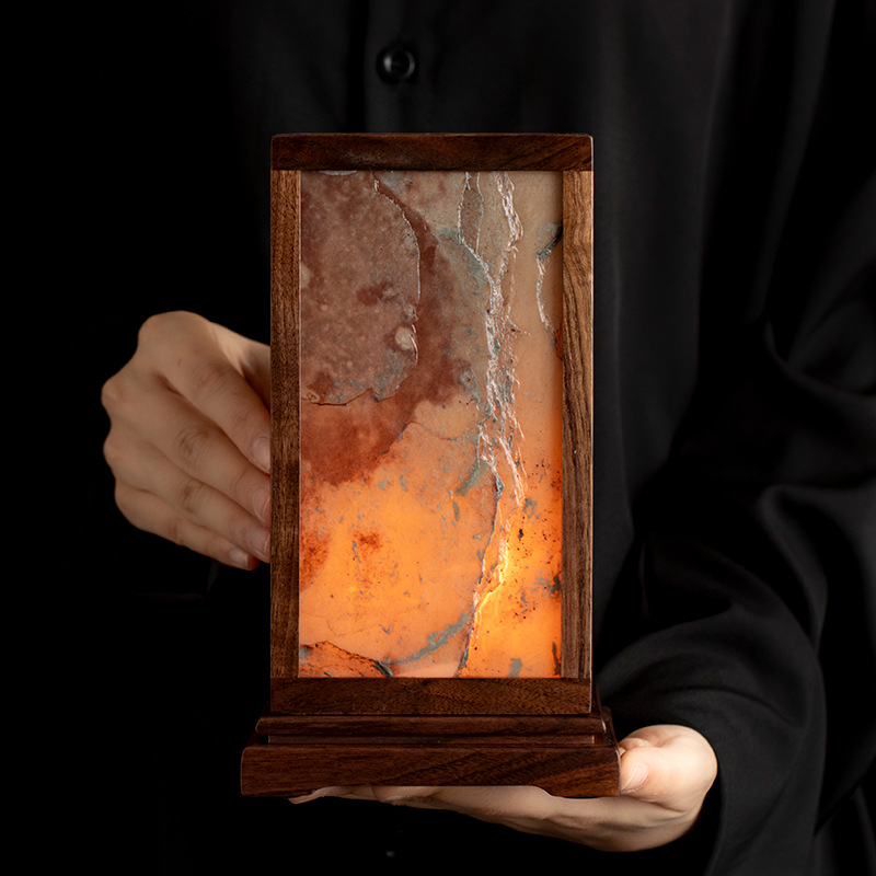 Đèn bàn đá vuông phong cách thiền mới sáng tạo phòng trà ánh sáng xung quanh hàng rào cổ