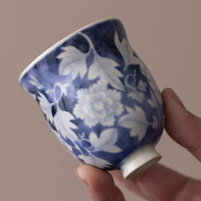 Cốc trà màu xanh và trắng Yuan cổ kính tráng men cốc trà bộ trà Kung Fu cốc trà gốm thô đơn gia dụng cốc trà