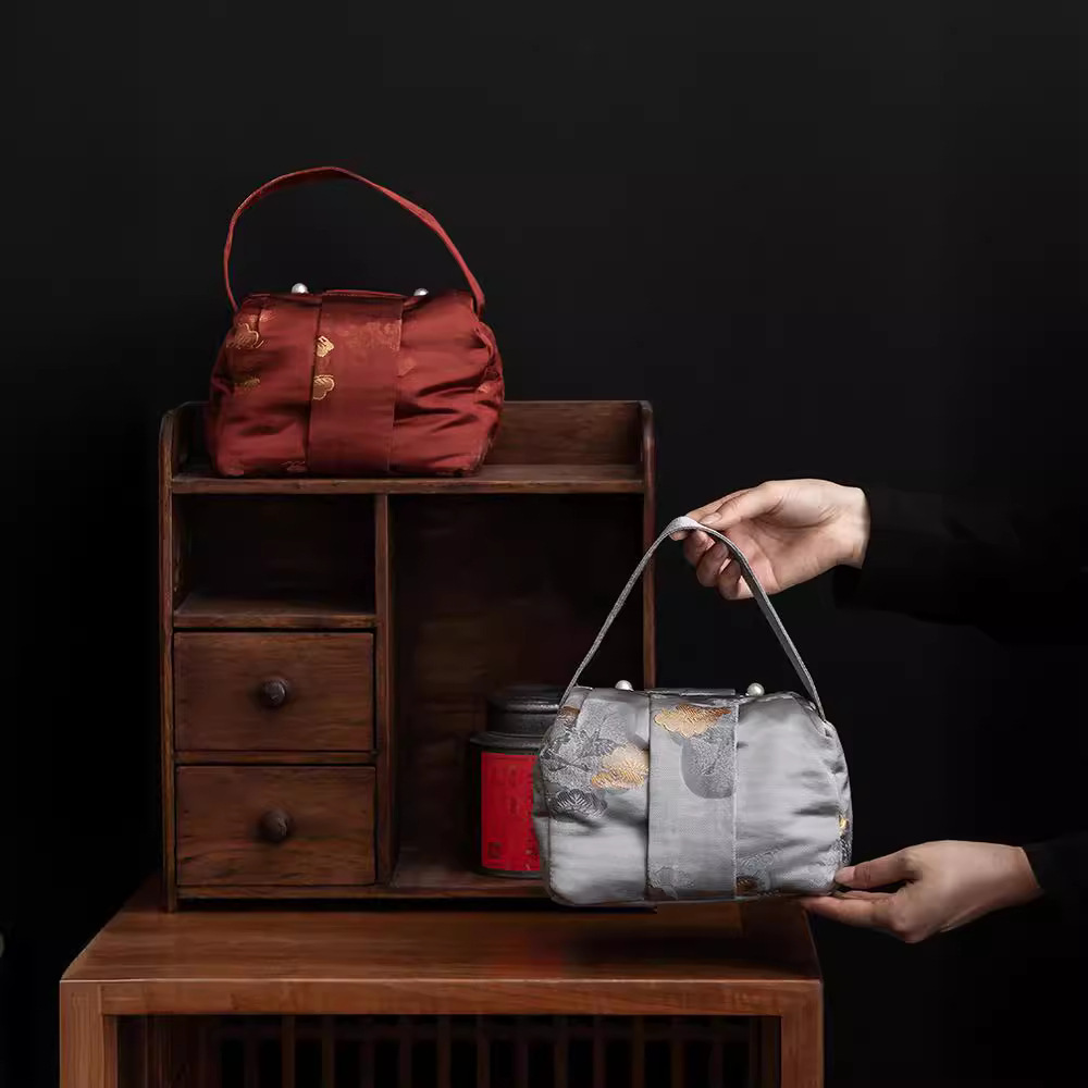 Túi đựng trà một ấm hai cốc túi đựng trà túi đựng trà bộ trà du lịch ngoài trời bộ bát có nắp gia dụng xách tay