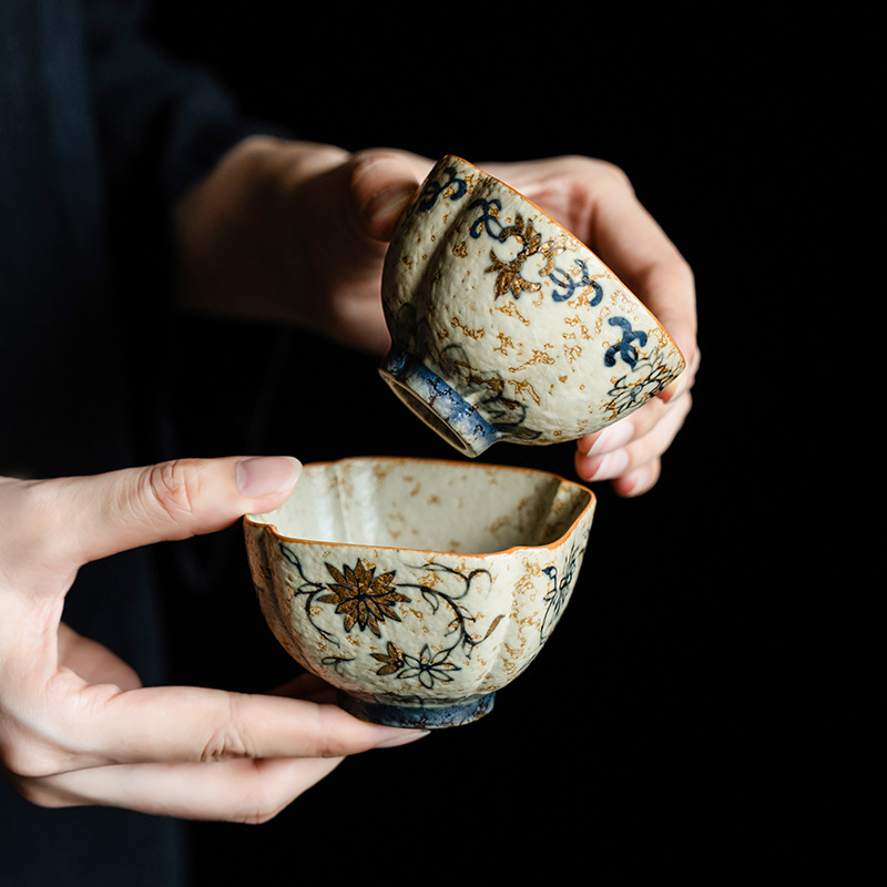 Tinh khiết vẽ tay vàng trắng xanh đá lửa đỏ chủ nhân cốc trà gốm sứ cốc đơn sản phẩm đặc biệt cá nhân cốc trà