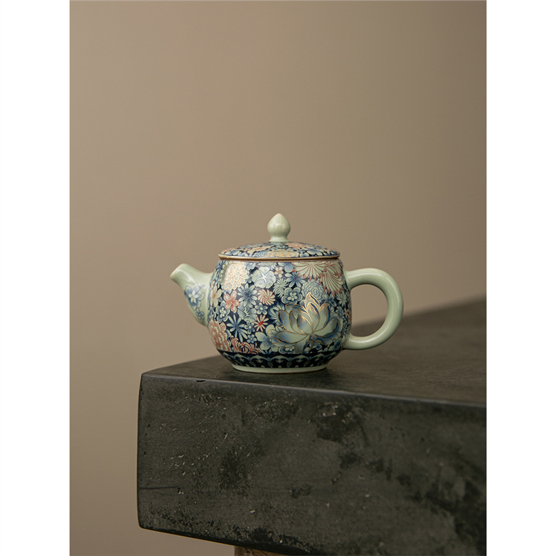 Ấm trà Daxishi màu xanh và trắng Lò nung Trà đơn Bộ trà Kung Fu tráng men tráng men tráng men vàng gia dụng cao cấp