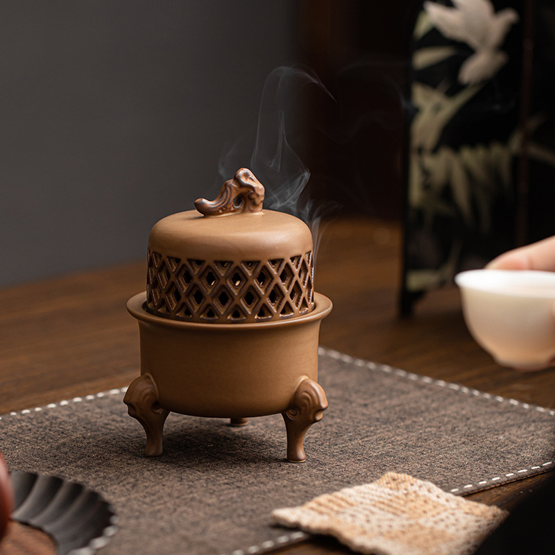 Lư hương đĩa tối, lư hương rỗng gốm sáng tạo, lư hương ba chân thiền cổ, lư hương, giá đỡ hương, đồ trang trí mặt bàn