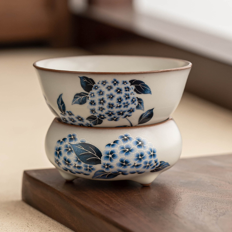 Lọc trà Ruyao lọc trà gốm sứ mỡ lợn đông lạnh nhóm lọc trà hoa cẩm tú cầu xanh nhóm lọc trà lưới phụ kiện trà đạo dụng cụ lọc trà