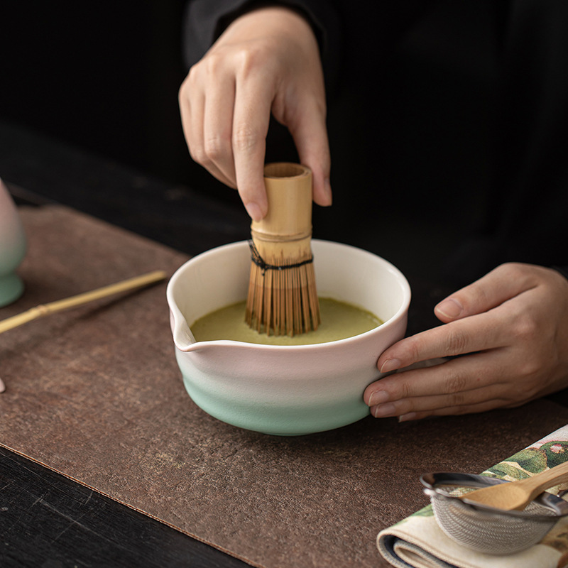 Gradient hồng xanh lá cây ren matcha bát trà bình trà đứng gốm sứ phụ kiện bình trà Nhật Bản đế bàn chải trà hỗ trợ trà đạo