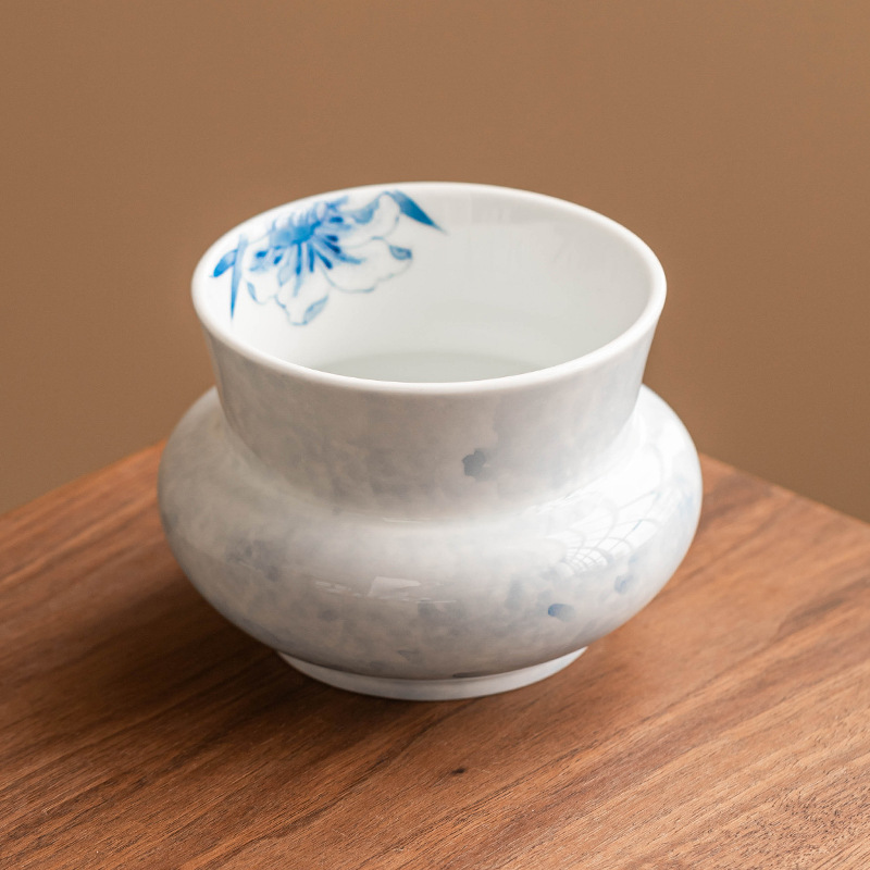 Gốm sứ vẽ tay xây dựng nước rắc hoa huệ xanh bể đựng bã trà gia dụng thùng nước thải thùng phụ tùng trà đạo Kung Fu bể nước thải