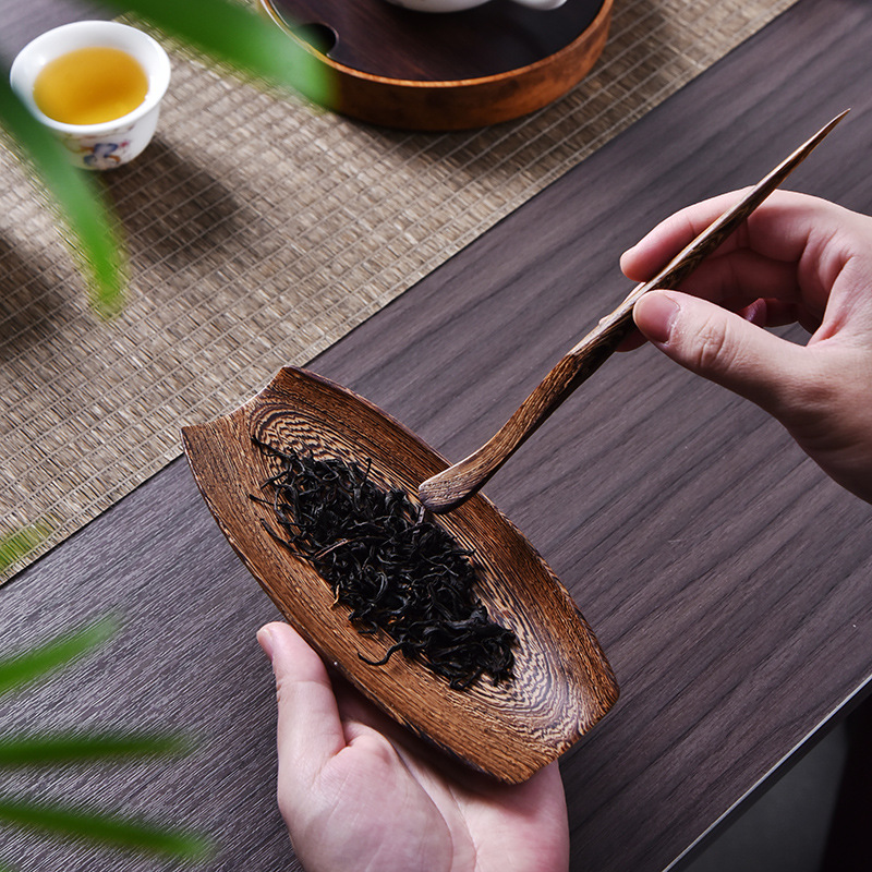 Bộ trà hai mảnh gỗ Đàn hương đen thìa trà xẻng Gỗ Óc Chó Đen gỗ rắn đánh giá cao Trà Hoa Sen sáu quý ông Bộ trà phụ kiện trà đạo