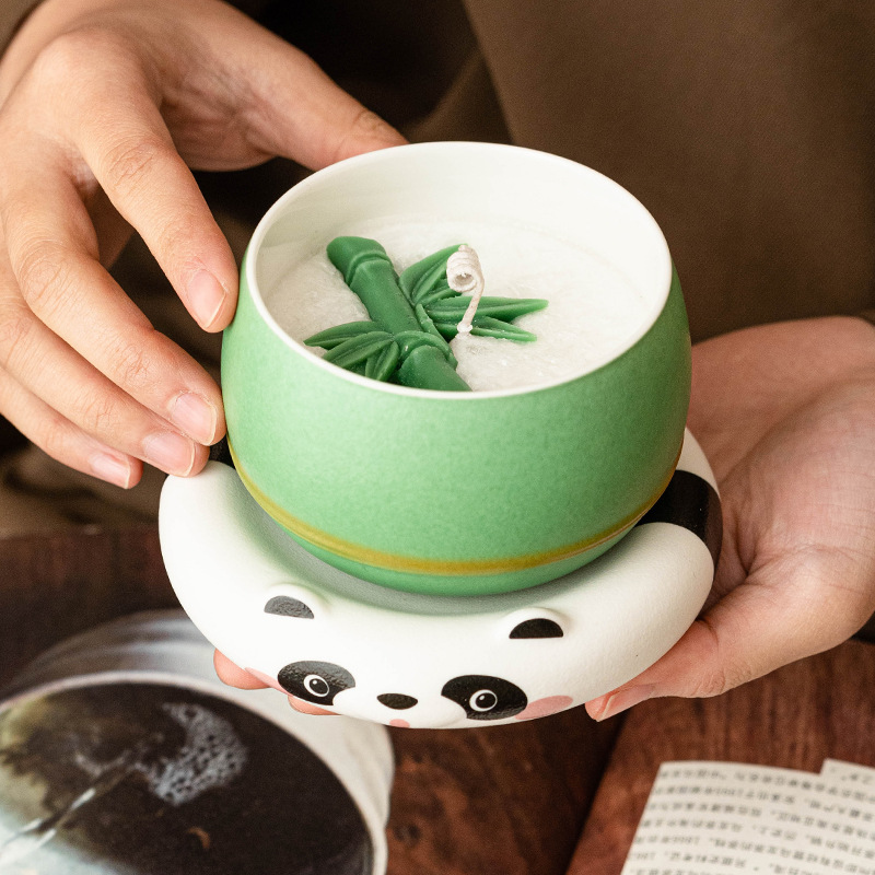 Tre xanh Panda hương thơm nến cốc trang trí sáng tạo để bàn gia dụng trong nhà hương thơm cao cấp lâu dài