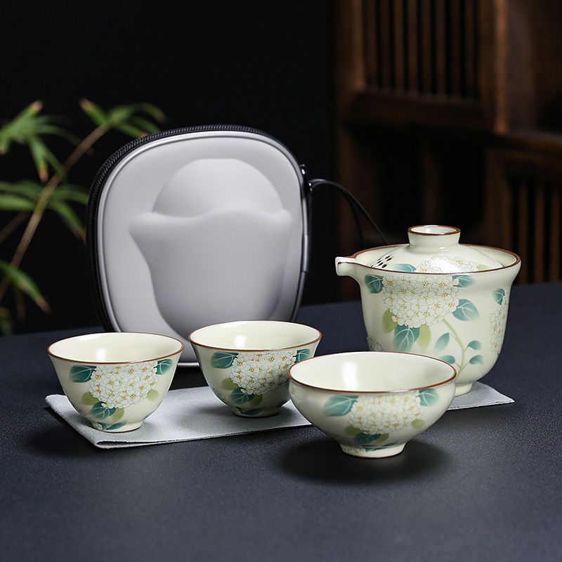 Bộ ấm chén du lịch nhanh Ruyao, bộ ấm trà Kung Fu gốm sứ, quà lưu niệm doanh nghiệp, quà tặng hội nghị, in logo