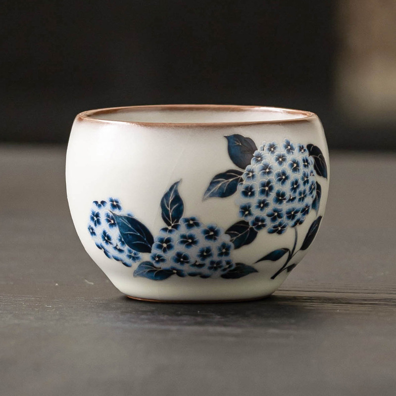 Cốc trà Ruyao cốc chủ nhân cốc mỡ lợn đông lạnh hoa cẩm tú cầu Ruqing cốc tròn đựng trà Kung Fu cốc trà dung tích lớn chống bỏng