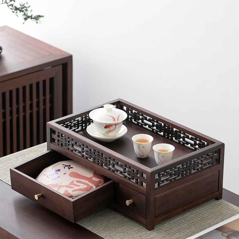 Giá để đồ Hàng rào gỗ óc chó, tủ đựng đồ, Hộp đựng trà Pu'er, trang trí trà đạo cổ điển kiểu Trung Quốc