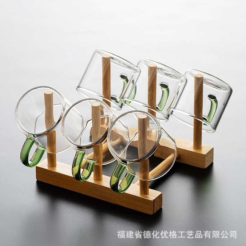 Cốc trà thủy tinh nhỏ có tay cầm trong suốt cốc trà Kung Fu cốc chủ nhân cốc trà xanh bong bóng chịu nhiệt dày Bộ dụng cụ trà