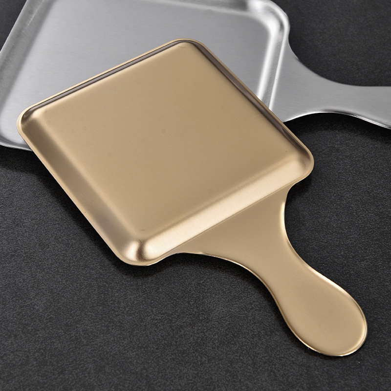 Đĩa vuông Inox 304 có tay cầm đựng bít tết - gà rán - topping lẩu, decor cho nhà hàng PBCP33V