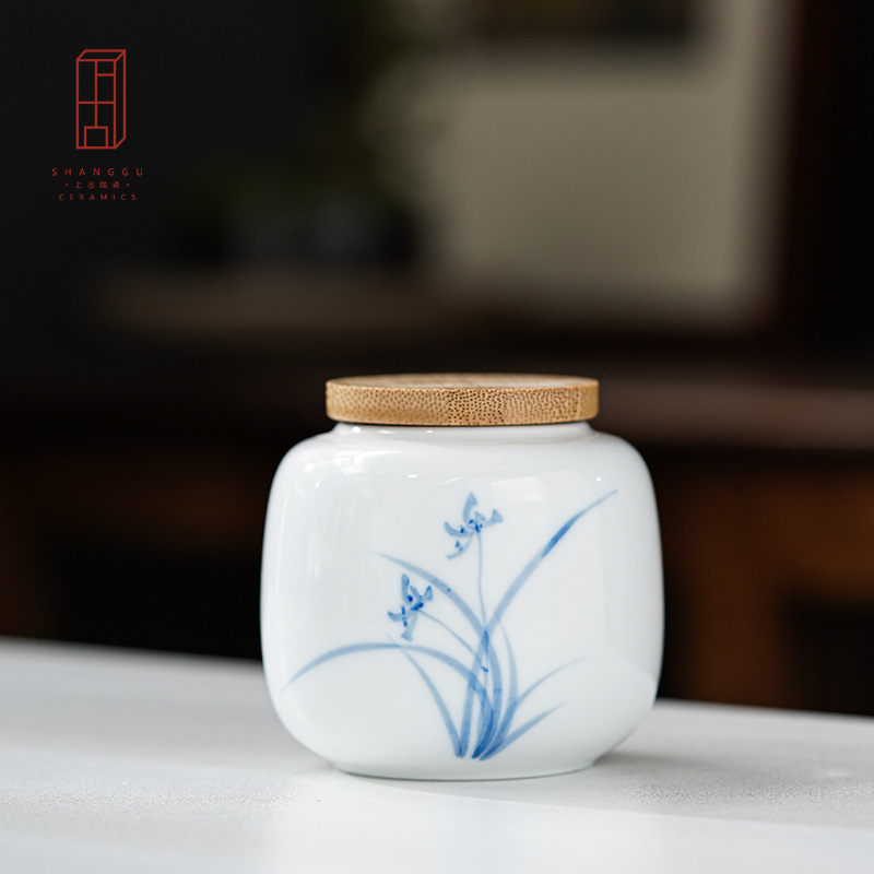Hộp đựng trà vẽ tay, hộp gốm, hộp đựng trà nhỏ mini sáng tạo, hộp đựng đồ sứ trắng, hộp kín, bao bì trà