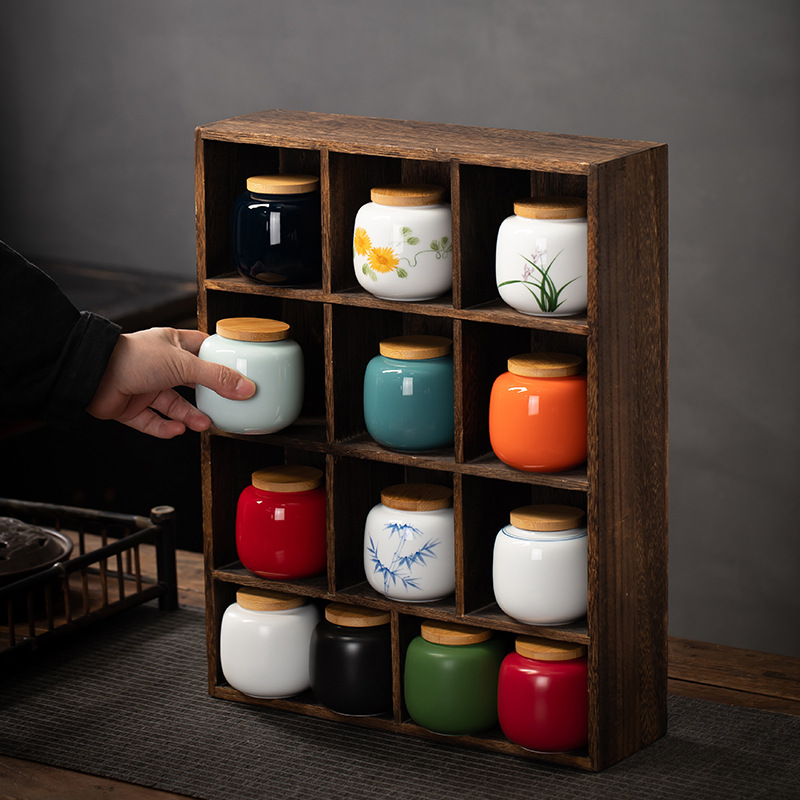 Gốm sứ cổ điển mini cỡ nhỏ trà mùa xuân bình trà gốm sứ bình kín bình trà bình lưu trữ bình lưu trữ bình rỗng logo