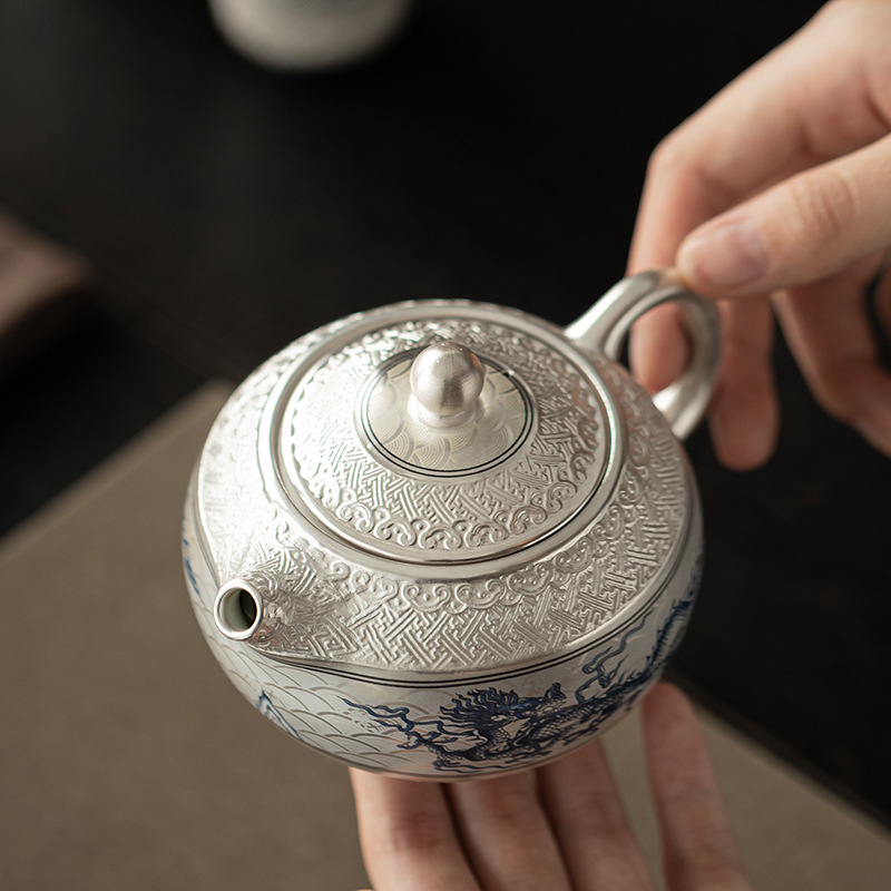 Bộ dụng cụ trà một ấm hai tách rồng bay mạ bạc Chengyun ấm trà đồ dùng gốm sứ gia dụng Xi Shi ấm trà thiết bị pha trà quà lưu niệm