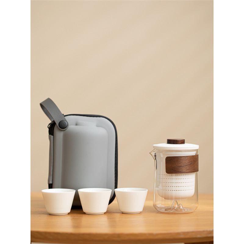 Bộ trà du lịch di động bằng thủy tinh Ấm pha trà ngoài trời cho một người uống nhanh Bộ cốc văn phòng đơn giản