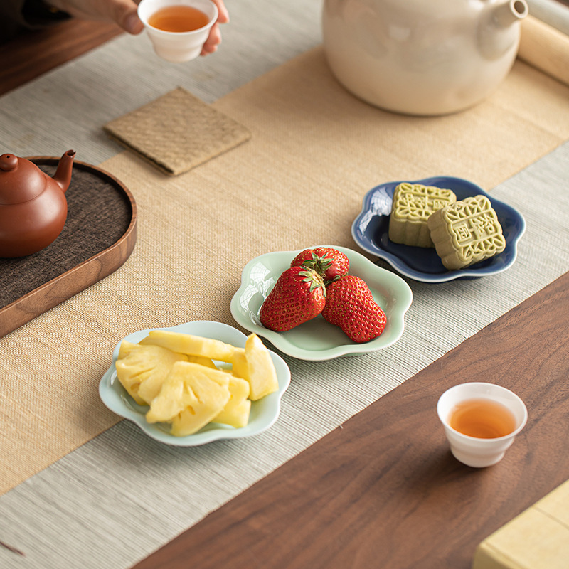 Đĩa giải khát Yunduo Đĩa trà gốm sứ kiểu Trung Quốc Đĩa giải khát Đĩa trái cây Đĩa bánh ngọt gia dụng Đĩa ăn vặt Đĩa bong bóng khô