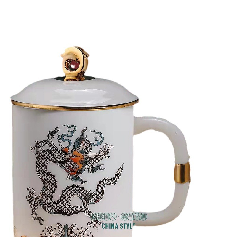 Cốc trà gốm sứ cốc rồng phượng cốc nước Cốc pha trà Hộp quà tặng khách hàng người lớn tuổi Quà Tặng Lễ hội Qixi